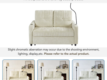 Modern Loveseat Pull Out Sofa Bed With Adjustable Backrest, Two Cup Holders, A Phone Holder, Three Charging Ports And Side Storage Pockets For Living Room