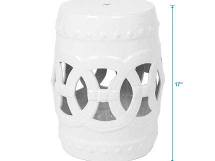 Elegant Glazed Ceramic Drum Stool Indoor / Outdoor Side Table Accent Garden Stool - White