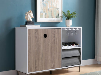 Wooden Display Rack, Cabinet With Drawer, Holds 6 Wine Glass - White / Dark Taupe