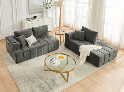 L - Shaped Sectional Sofa With Cup Holders & Side Pockets