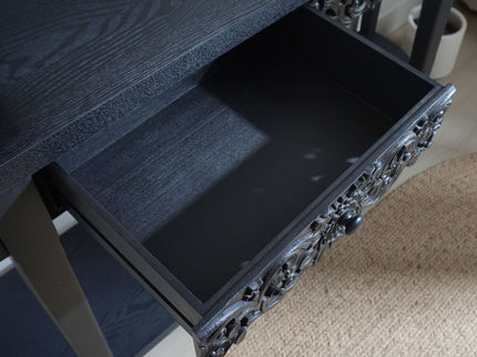 Carved Console Table With Storage Shelf For Living Room - Black