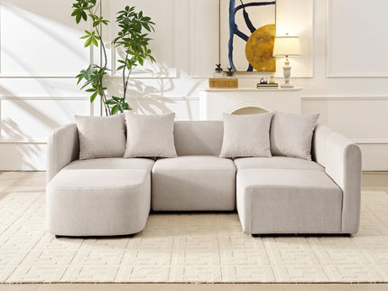 L-Shaped Modular Sectional Sofa With Ottoman, Living Room Furniture Set - Beige