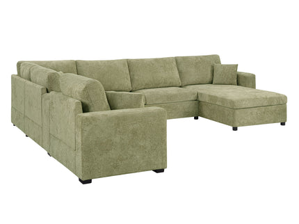 Modular 5 Seat U-Shape Sectional Sofa With Chaise Lounge, Built In Cup Holders And Storage Drawer