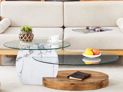 Contemporary Artistic Double Layer Coffee Table, Tempered Glass Top