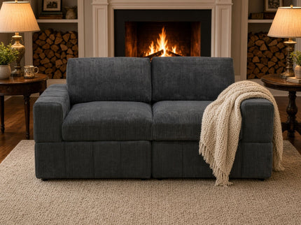 Oversized Modular Loveseat, 2 Piece Living Room Sofa Set - Dark Gray