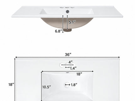 Bathroom Vanity With Sink, Soft Close Doors, Double Storage Shelves & Divided Drawer Ample Storage - White