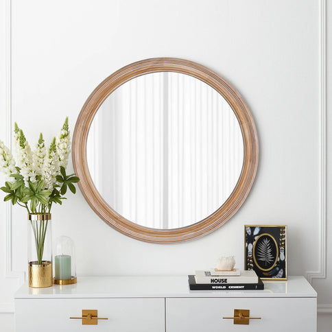Round Wall Mirror With Ribbed Frame
