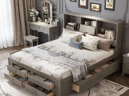 Platform Bed With Storage Headboard And 8 Drawers