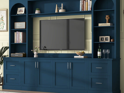 Arched Entertainment Center Wall Unit With Drawers, TV Stand