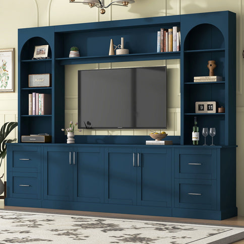 Arched Entertainment Center Wall Unit With Drawers, TV Stand