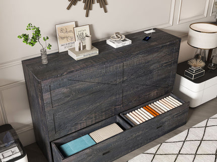 Full Murphy Bed With Storage Drawers, Charging Station, Foldable Panels, And Silent Swivel Wheels