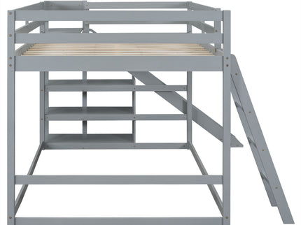 Bunk Bed With Ladder, Slide, And Shelves Pine Wood