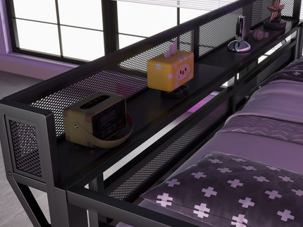 Loft Bed With Desk And Charging Station With Stairs And Light