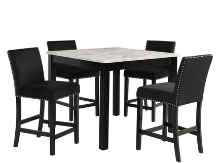Modern 5 Piece Counter Height Dining Set With Tufted Nail Head Chairs