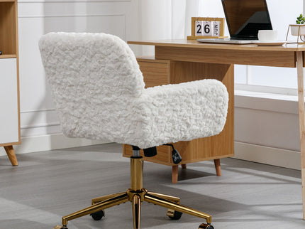 Office Chair, Artificial Rabbit Hair Home Office Chair With Metal Base, Adjustable Desk Chair Swivel Office Chair, Vanity Chair