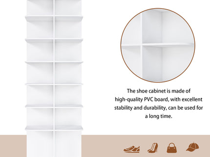7 Tier Square Rotating Shoe Rack Tower With 360° Spinning Organizer - White