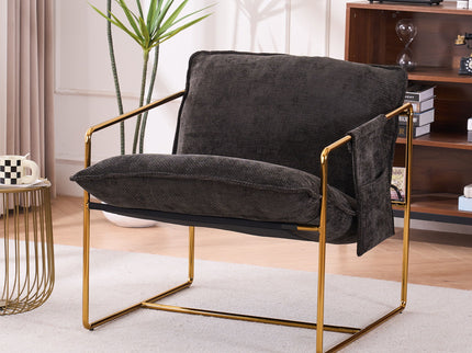 Upholstered Hanging Armchair With Arm Pocketsmetal Frame (Set of 2), Plated Craftsmanship, Crushed Foam Cushions And Skin-Friendly Woven Fabric For Living Room And Bedroom