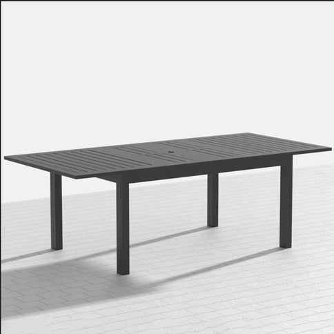 Extendable Outdoor Dining Table, All Weather, Slatted Top, Rust Proof - Gray