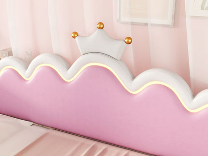 Extending Daybed With LED Lights, Modern Upholstered Princess Daybed With Crown Headboard