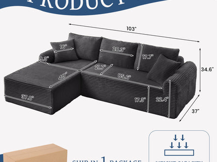 Modular Sectional With Arched Armrests, Includes 3 Back Cushions & 2 Throw Pillows