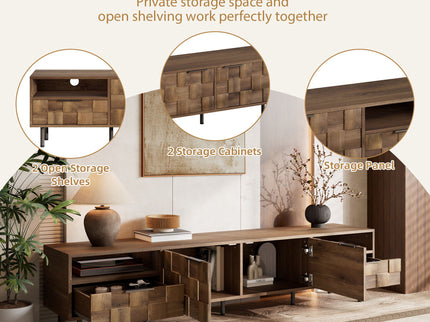 TV Stand With 2 Drawers, Media Console Table For TVs Up To 85'' - Natural