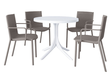 4 Modern Stackable Plastic Armchair Matched With Round Table