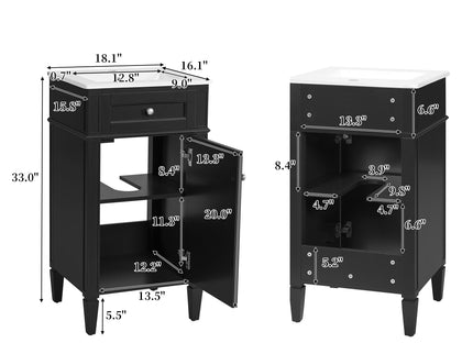 French Style Bathroom Vanity With Sink, Soft-Closing Door, Adjustable Shelf, Rectangular Design
