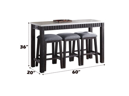 Necalli - Marble Top Weathered 4 Piece Pack Counter Height Table Set - Espresso