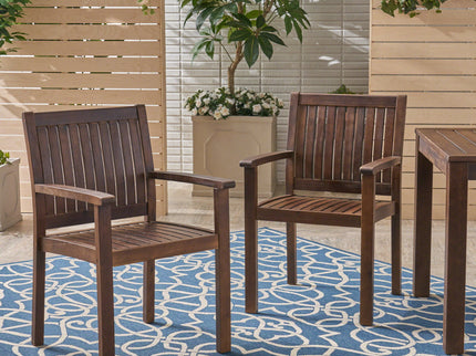 Wilson - Rustic Dining Chair Acacia Wood With Slat Panel Design (Set of 2) - Dark Brown