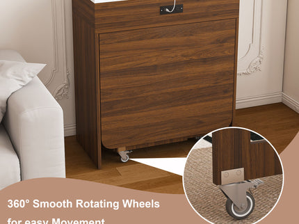Extendable Dining Table With Power Socket, Lockable Casters, Storage Cabinet