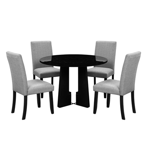 5 Piece Round Dining Table Set, Modern Table And 4 Upholstered Chairs For Dining Room