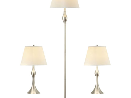 3 Piece Lamp Set, Floor Lamp And 2 Table Lamps - Silver