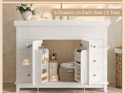 Bathroom Vanity Cabinet Only, 6 Soft Close Drawers & Double Doors - White