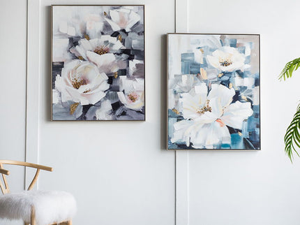 Large Rectangle Framed Wall Art Flower Canvas Print, Home Decor For Living Room Kitchen Foyer Office - Blue