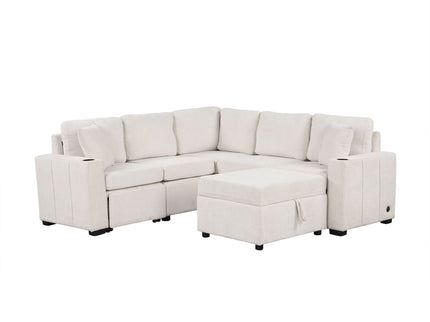Sectional Sofa Convertible Pull-Out Sofa Bed With A Movable Storage Ottoman For Living Room