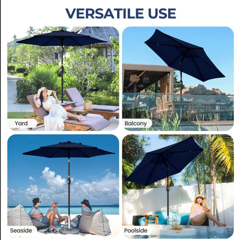 Umbrella With Crank Lift & Tilt, UV-Resistant Canopy For Patio