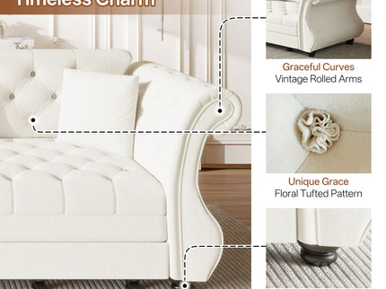 Oversized Chesterfield Pull Out Sofa Bed, Roll Arm Couch With Flower Tufting For Living Room