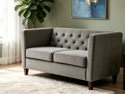 Button Tufted Loveseat, 2 Seater With Square Arm Couch For Living Room