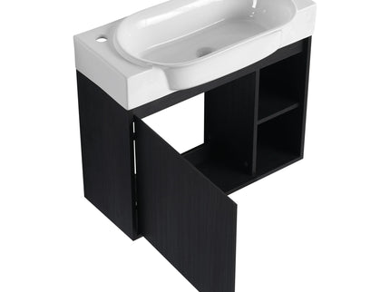 28" Wall Mounted Bathroom Vanity With Sink & Soft Close Door - Black Chestnut