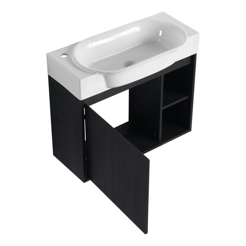 28" Wall Mounted Bathroom Vanity With Sink & Soft Close Door - Black Chestnut