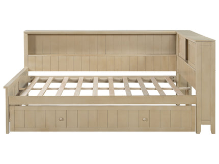 Full Size Daybed With Storage Shelves And Trundle - Ancient White