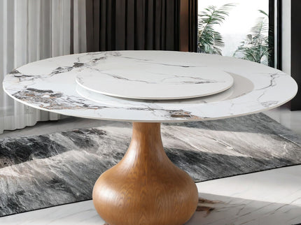 Round Dining Table 53" With Lazy Susan - Walnut / White