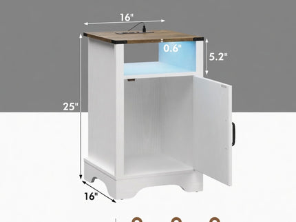 Farmhouse Nightstand With Charging Station & Storage