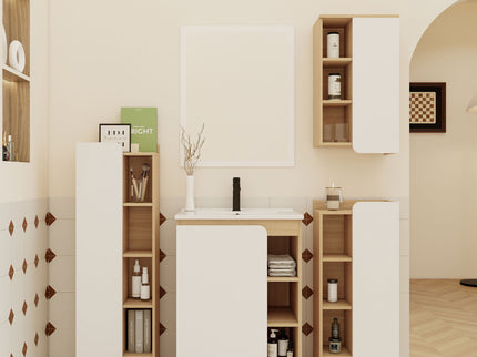 4 Piece Bathroom Vanity Set With Sink, Vanity Combo With Storage Cabinets - Black / Light Oak / White