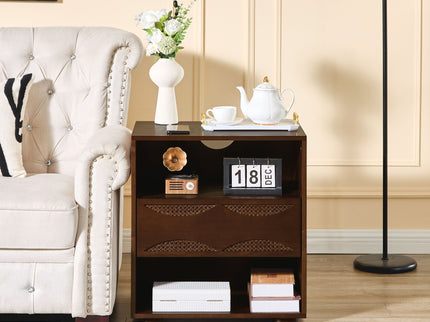 Nightstand With USB Ports & Outlet Hole, End Table With Drawer