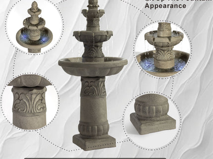 3 Tier Outdoor Garden Fountain With LED Lights - Gray