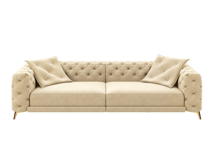 3 In 1 Convertible Sleeper Sofa, Pull Out Bed, Button Tufted, 4 Seater Couch With Movable Ottoman For Apartment - Apricot