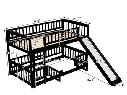 Low Bunk Bed With Slide, Fence And Ladder