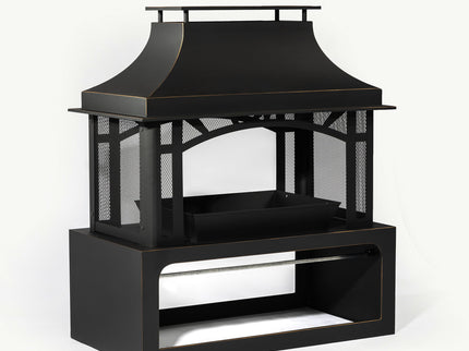 Fireplace, 50000 Btu Fire Pit, Wood Burning Chimney For Outside - Black