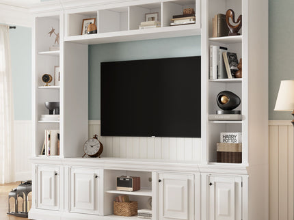 TV Stand With Hutch, Large Entertainment Center With Adjustable Shelves